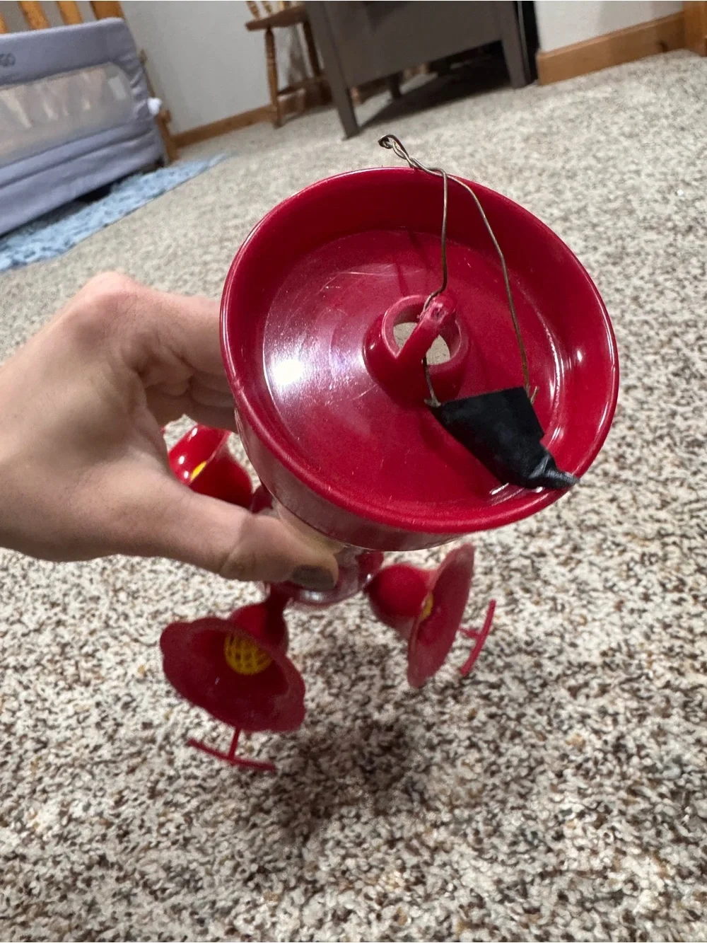 Like New Red and Glass Hummingbird Feeder - Home Accents